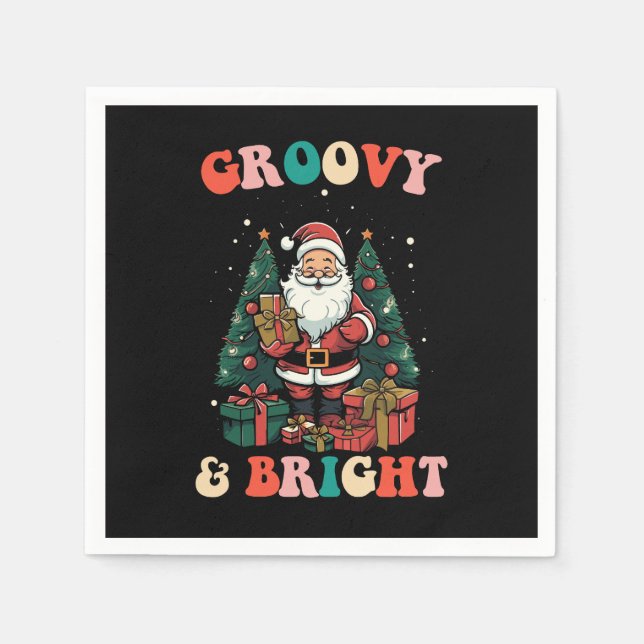 Groovy And Bright Christmas Santa Holiday Retro Napkins (Front)
