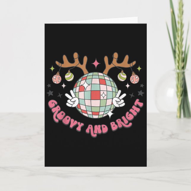 Groovy And Bright Merry Christmas Disco Ball Reind Card (Front)
