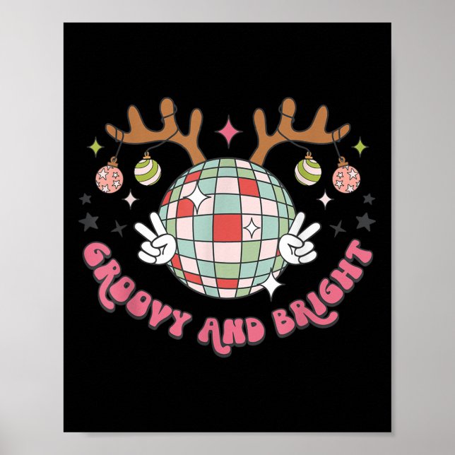 Groovy And Bright Merry Christmas Disco Ball Reind Poster (Front)