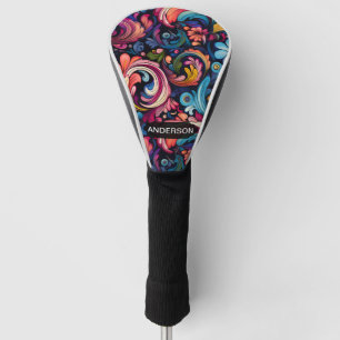 Groovy and Colorful Retro Flourish Personalized Golf Head Cover