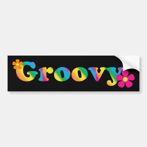 Groovy and Flowers Bright Colors 60s Hippie Design Bumper Sticker