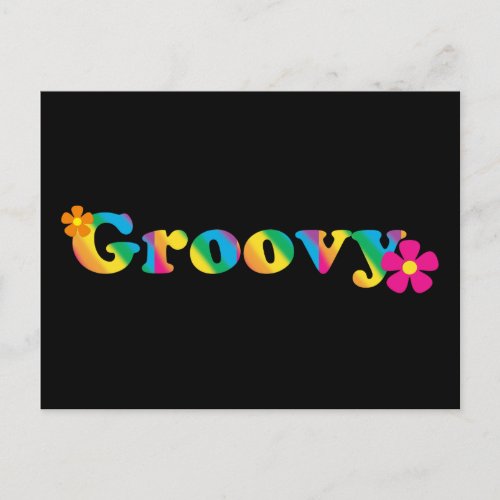 Groovy and Flowers Bright Colors 60s Hippie Design Postcard