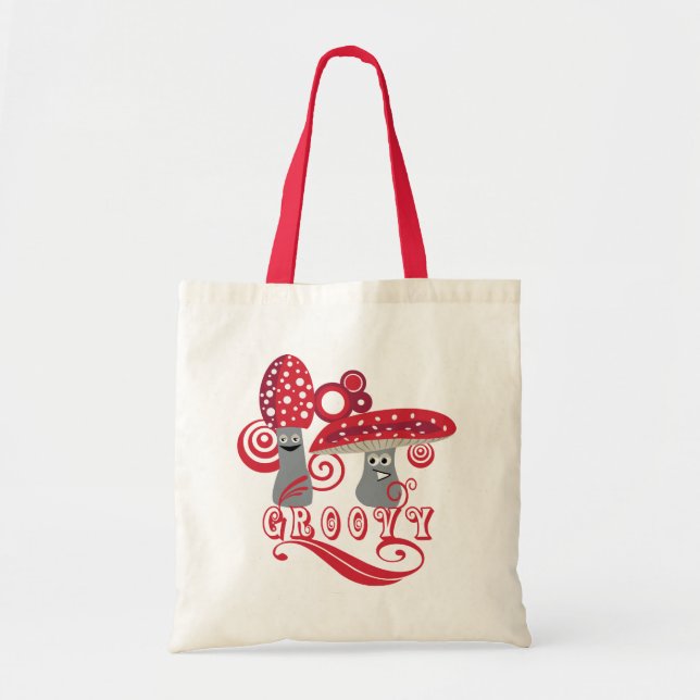 Groovy and Fun Red Mushrooms Tote Bag (Front)
