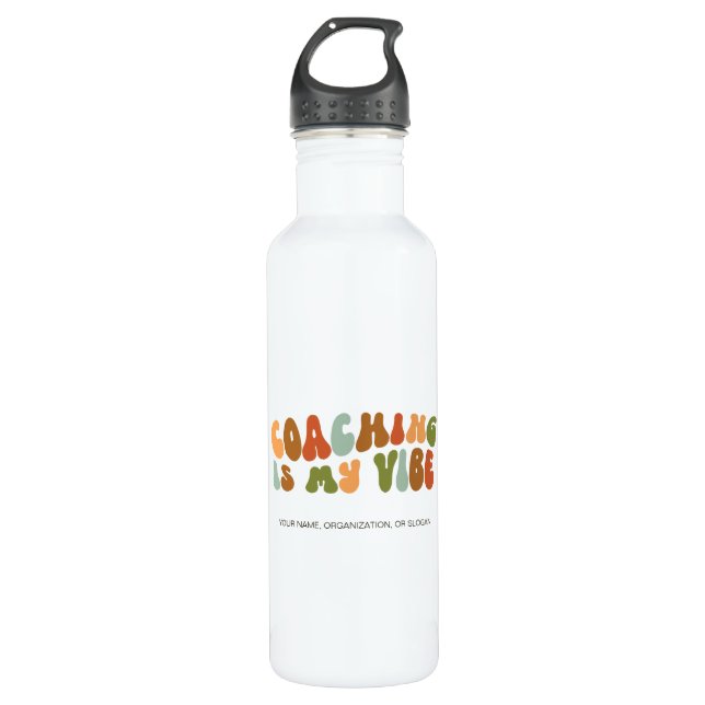 Groovy and Retro Coaching is My Vibe, Coach Stainless Steel Water Bottle (Front)