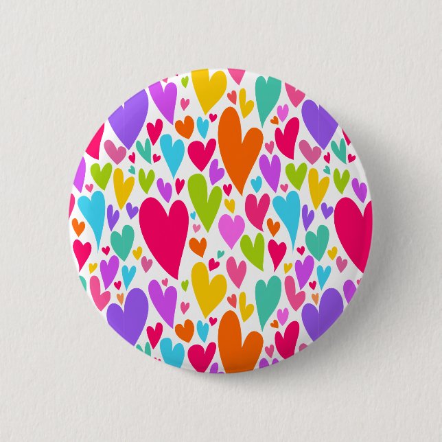 Groovy and Romantic Colorful Hearts Valentine Button (Front)
