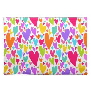 Groovy and Romantic Colorful Hearts Valentine Cloth Placemat