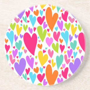 Groovy and Romantic Colorful Hearts Valentine Drink Coaster