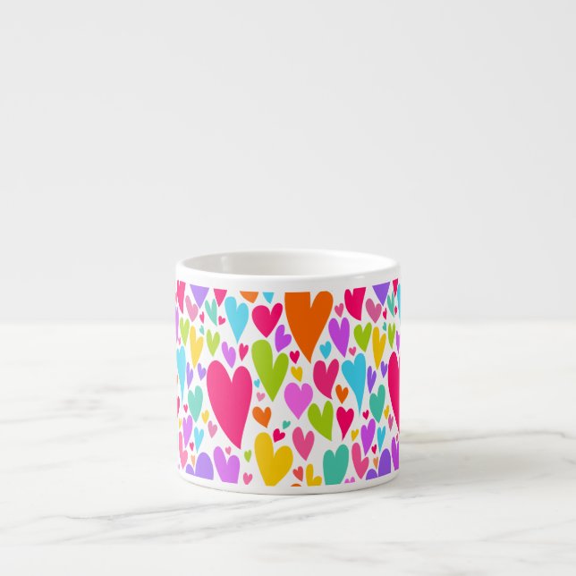 Groovy and Romantic Colorful Hearts Valentine Espresso Cup (Front)