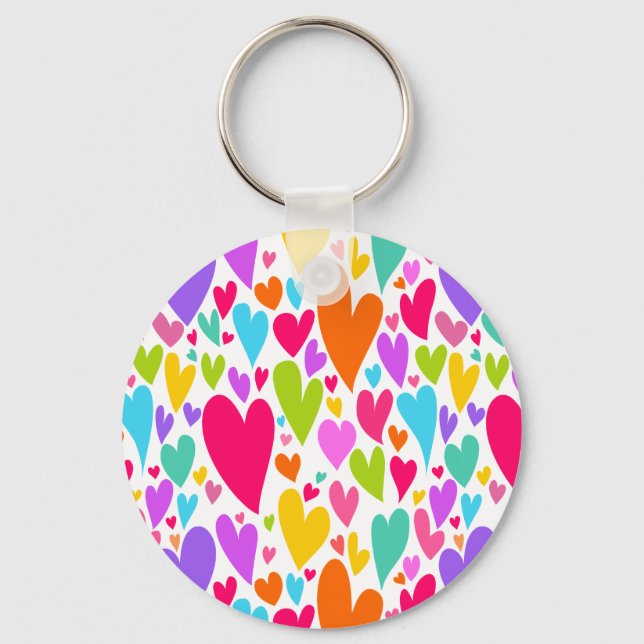 Groovy and Romantic Colorful Hearts Valentine Keychain (Front)