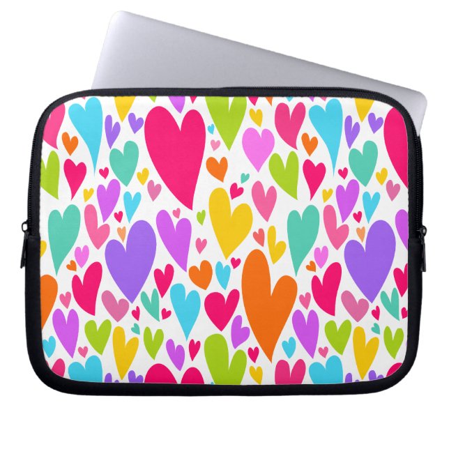 Groovy and Romantic Colorful Hearts Valentine Laptop Sleeve (Front)