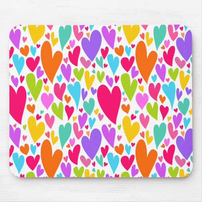 Groovy and Romantic Colorful Hearts Valentine Mouse Pad (Front)
