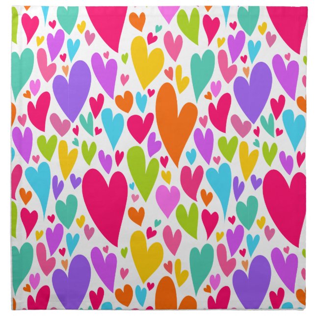Groovy and Romantic Colorful Hearts Valentine Napkin (Front)