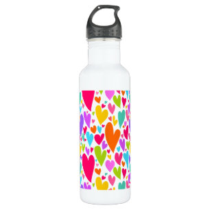 Groovy and Romantic Colorful Hearts Valentine Stainless Steel Water Bottle