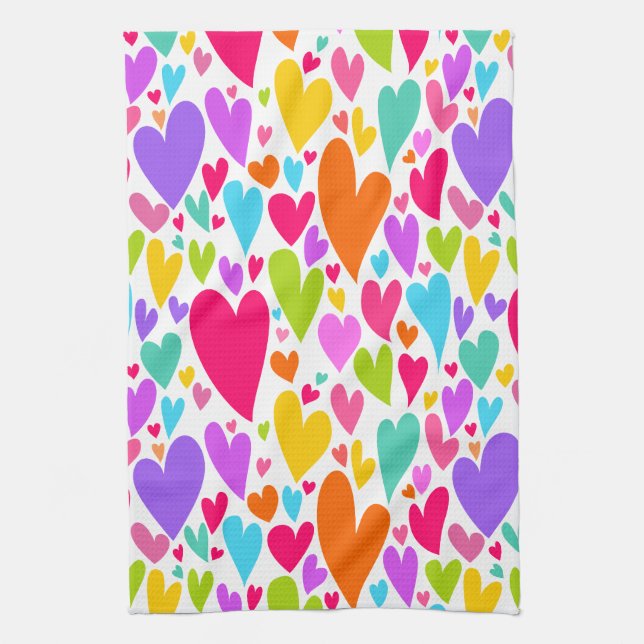 Groovy and Romantic Colorful Hearts Valentine Towel (Vertical)