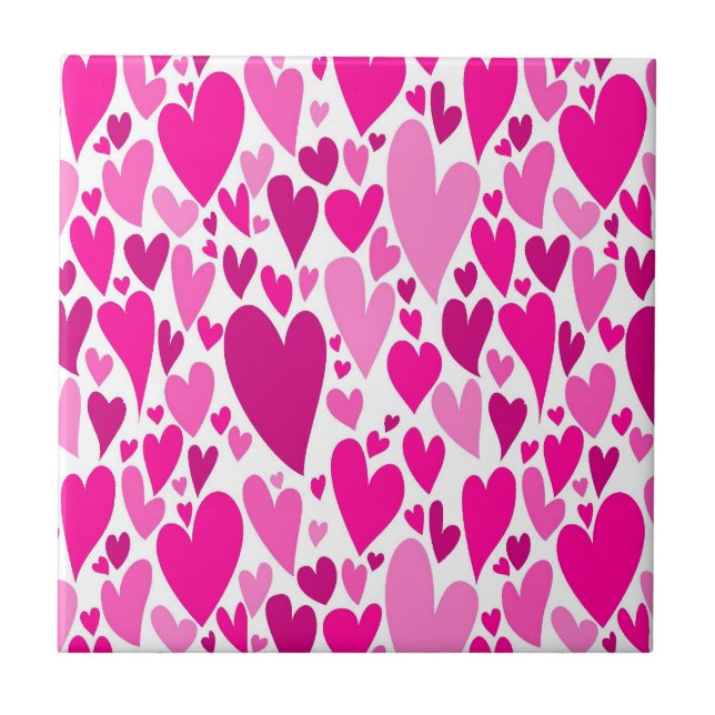 Groovy and Romantic Pink Hearts Valentine's Day Ceramic Tile (Front)