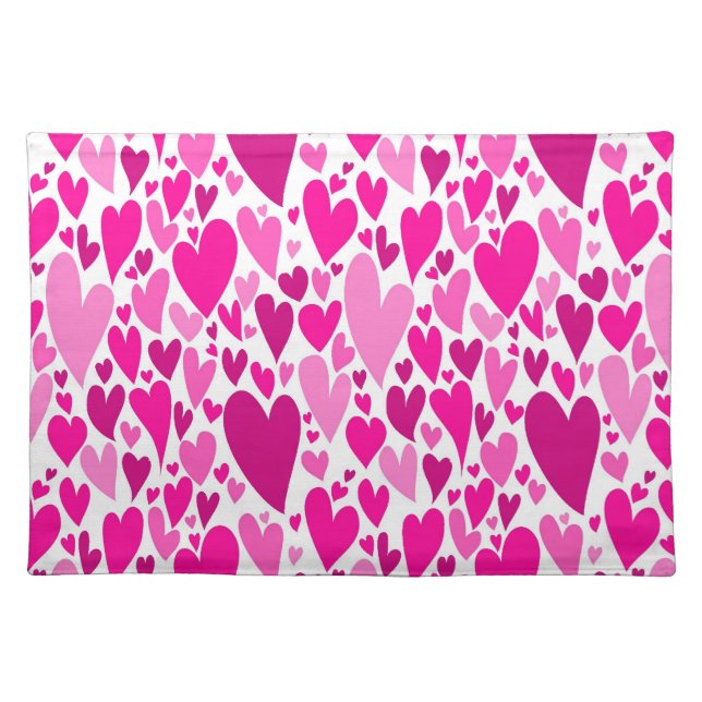 Groovy and Romantic Pink Hearts Valentine's Day Cloth Placemat (Front)
