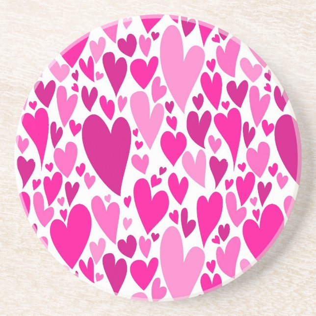 Groovy and Romantic Pink Hearts Valentine's Day Coaster (Front)