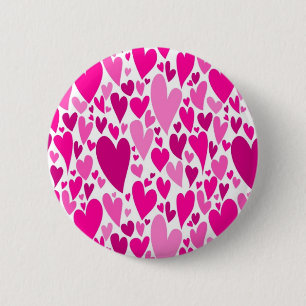 Groovy and Romantic Pink Hearts Valentine's Day Pinback Button