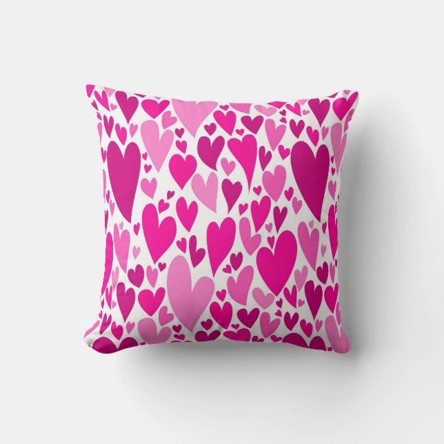 Groovy and Romantic Pink Hearts Valentine's Day Throw Pillow (Front)