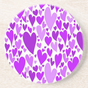 Groovy and Romantic Purple Hearts Valentine's Day Drink Coaster
