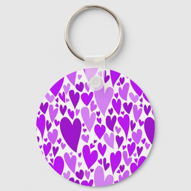 Groovy and Romantic Purple Hearts Valentine's Day Keychain (Front)