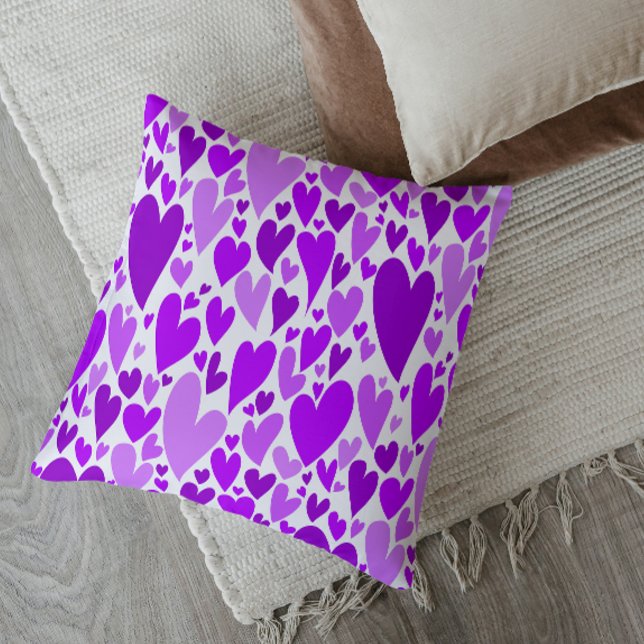 Groovy and Romantic Purple Hearts Valentine's Day Throw Pillow (Creator Uploaded)