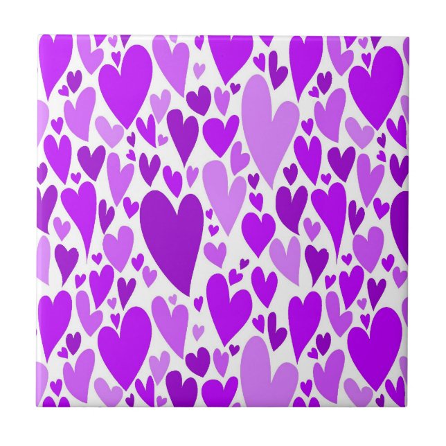 Groovy and Romantic Purple Hearts Valentine's Day Tile (Front)