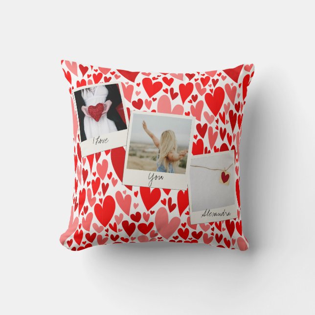 Groovy and Romantic Red Hearts Valentine Photo  Throw Pillow (Front)