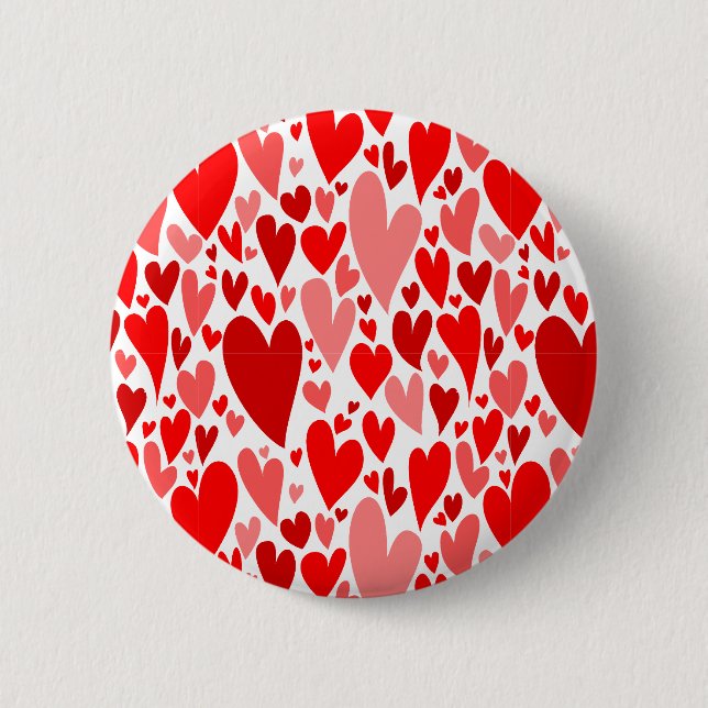 Groovy and Romantic Red Hearts Valentine's Day Button (Front)