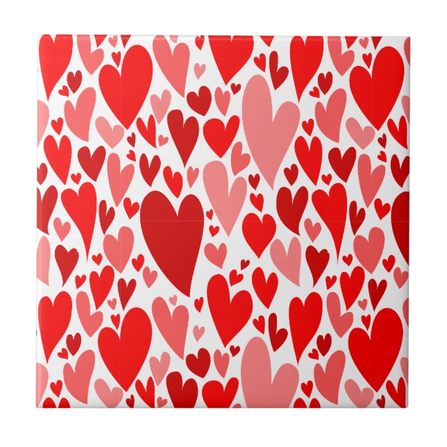 Groovy and Romantic Red Hearts Valentine's Day Ceramic Tile (Front)