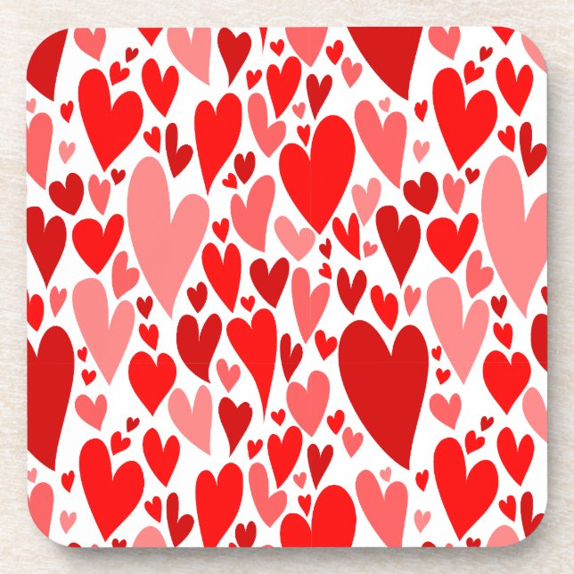 Groovy and Romantic Red Hearts Valentine's Day Coaster (Front)