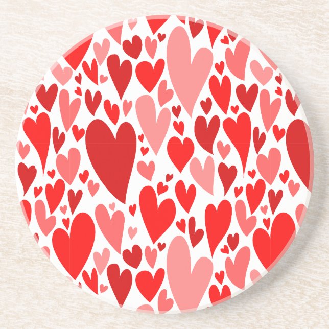 Groovy and Romantic Red Hearts Valentine's Day Drink Coaster (Front)