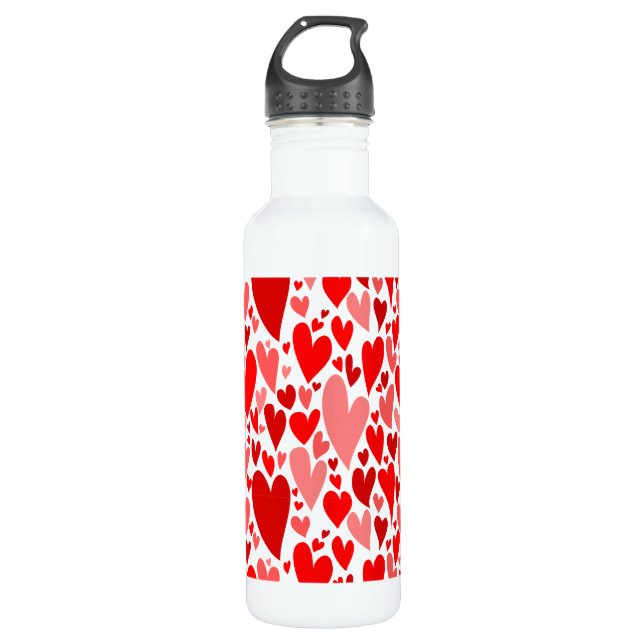 Groovy and Romantic Red Hearts Valentine's Day Water Bottle (Front)