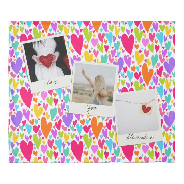 Groovy and Romantic Vibrant Heart Valentine Photo  Duvet Cover (Front)