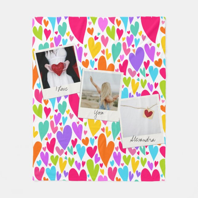 Groovy and Romantic Vibrant Heart Valentine Photo  Fleece Blanket (Front)
