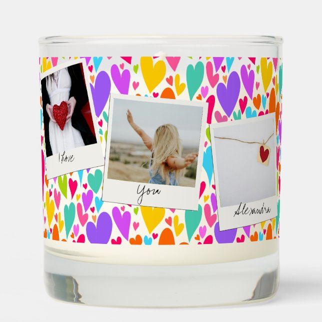 Groovy and Romantic Vibrant Heart Valentine Photo  Scented Candle (Front)