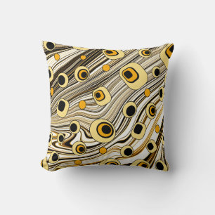 Groovy and Wavy Retro Style Black and Yellow Throw Pillow