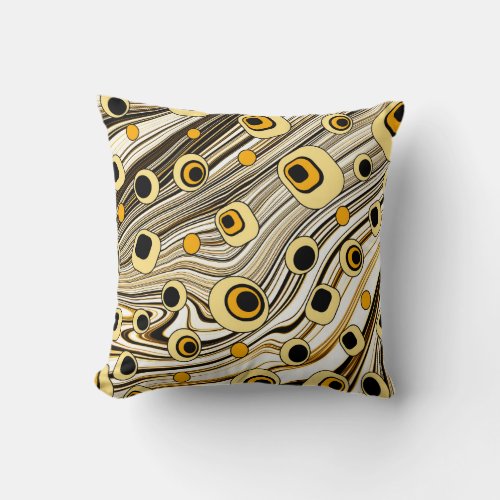 Groovy and Wavy Retro Style Black and Yellow   Throw Pillow