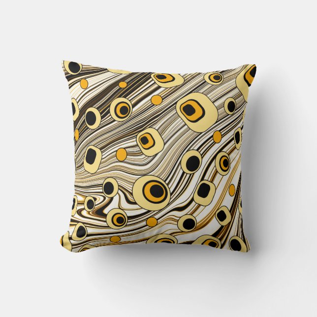 Groovy and Wavy Retro Style Black and Yellow   Throw Pillow (Front)