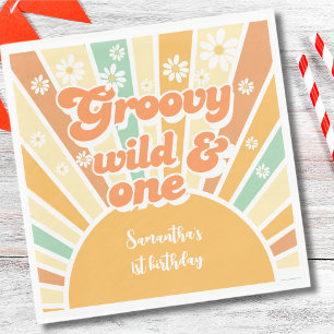 Groovy and wild retro sun kids birthday napkins