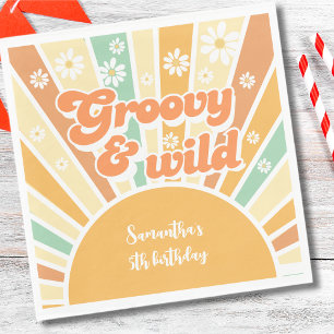 Groovy and wild retro sun kids birthday napkins