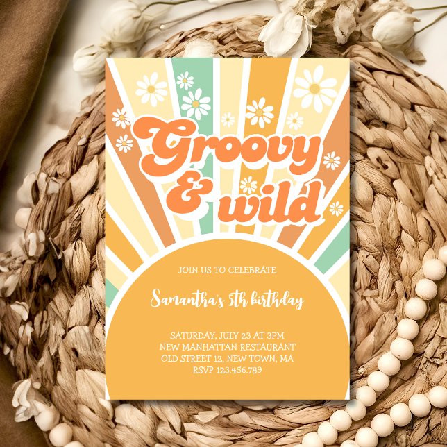Groovy and wild retro sunrails birthday invitation (Creator Uploaded)