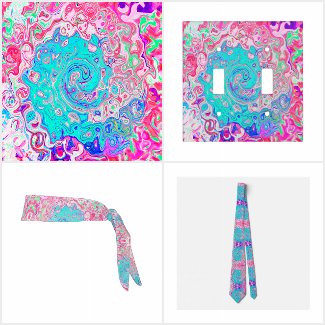 Groovy Aqua Blue and Pink Abstract Retro Swirl