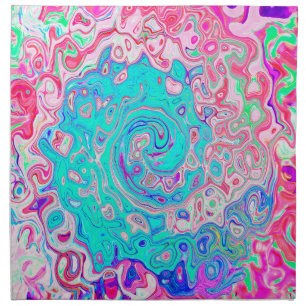 Groovy Aqua Blue and Pink Abstract Retro Swirl Cloth Napkin