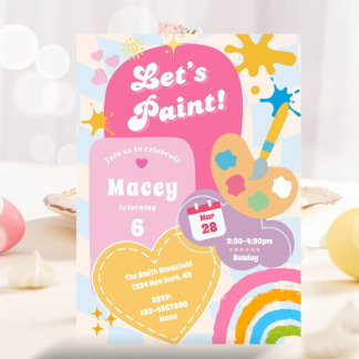 Groovy Art Party Painting Birthday Party Girl Invitation