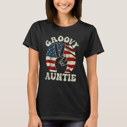 Groovy Auntie 70s Aesthetic Usa Flag Retro Aunt T_Shirt