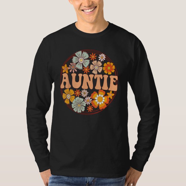 Groovy Auntie Retro Flowers Women Mother s Day Aun T-Shirt (Front)