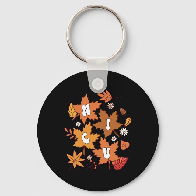 Groovy Autumn NICU Nurse Maple Leaf Fall Vibes Dai Keychain (Front)
