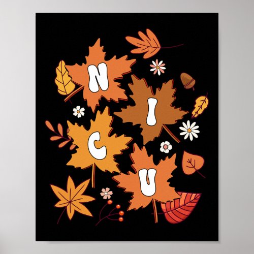 Groovy Autumn NICU Nurse Maple Leaf Fall Vibes Dai Poster