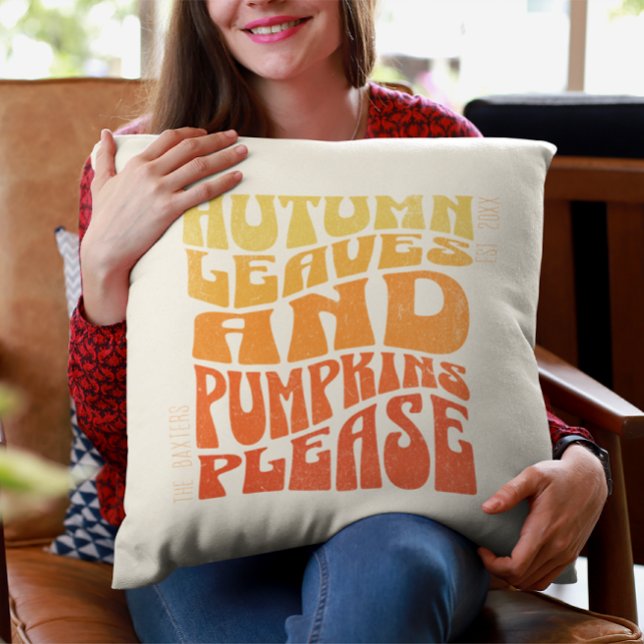 Groovy Autumn Vibes Pumpkins Personalized Est Date Throw Pillow (Creator Uploaded)